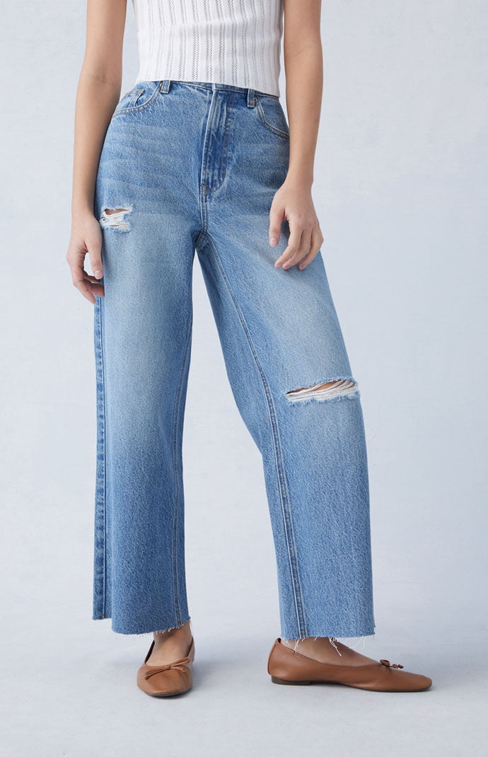 Pacsun Medium Indigo Ripped Cropped Wide Leg Jeans | PacSun