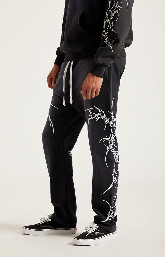 Pacsun Washed Black Graphic Fleece Straight Leg Sweatpants