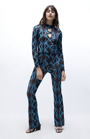 Recycled Wavy Print Flare Trousers image number 4