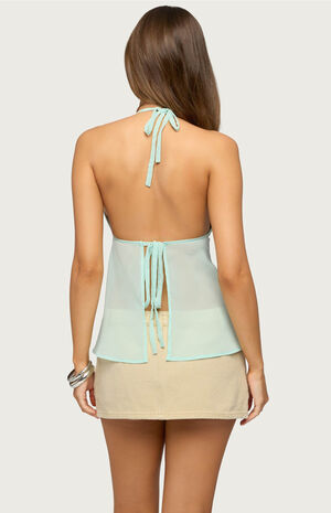 Iridescent Button Sheer Chiffon Halter Top image number 3