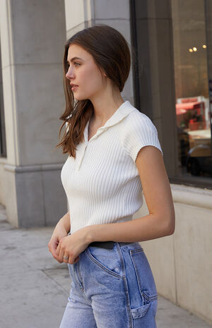 White Polo Sweater Top image number 2