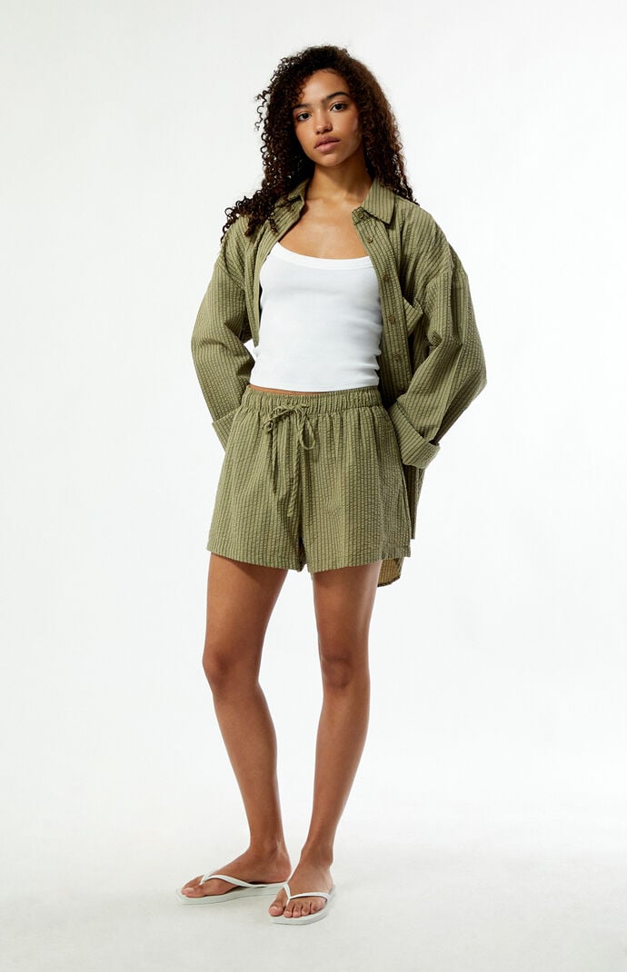 Rhythm Striped Overswim High Waisted Shorts