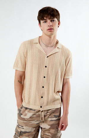 Cropped Knit Camp Shirt image number 1