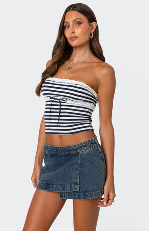 Striped Eyelet Trim Tube Top image number 3