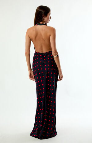 Polka Dot Cowl Halter Maxi Dress image number 3