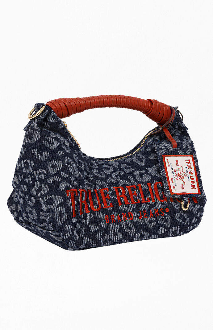True Religion Leopard Denim Rounded Hobo Bag