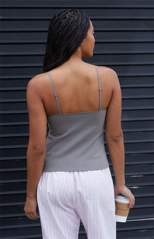 Gray Tiffany Bow Lettuce Edge Tank Top image number 3