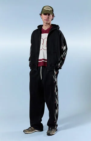 Black Flame Star Fleece Baggy Sweatpants image number 1