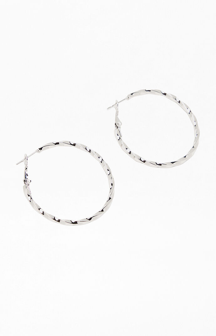 Pacsun Silver Stainless Steel Twisted Hoop Earrings