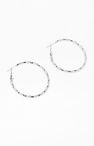 Silver Stainless Steel Twisted Hoop Earrings image number 3