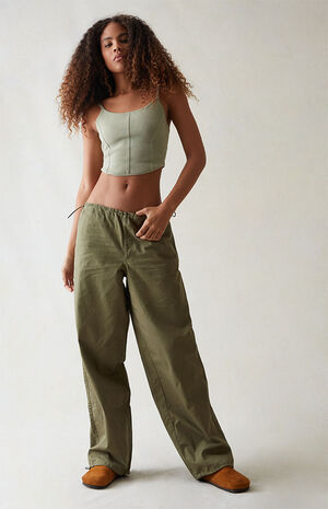 Green Low Rise Parachute Pants image number 2