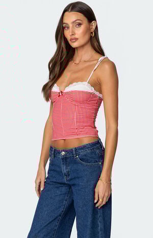 Peekaboo Lacey Gingham Corset image number 5