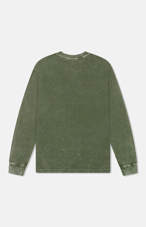 Olive Thermal Enzyme Washed Vertical Logo Long Sleeve T-Shirt image number 2