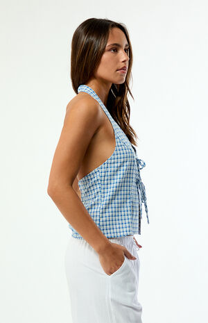 Gingham Louise Tie Front Halter Top image number 2
