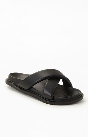Women's Crisscross Faux Leather Slide Sandals image number 3