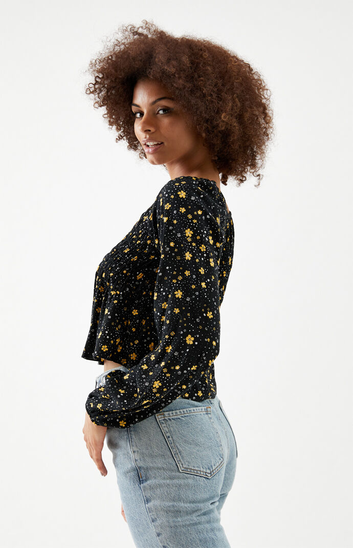 Long Sleeve V-Neck Smocked Babydoll Top