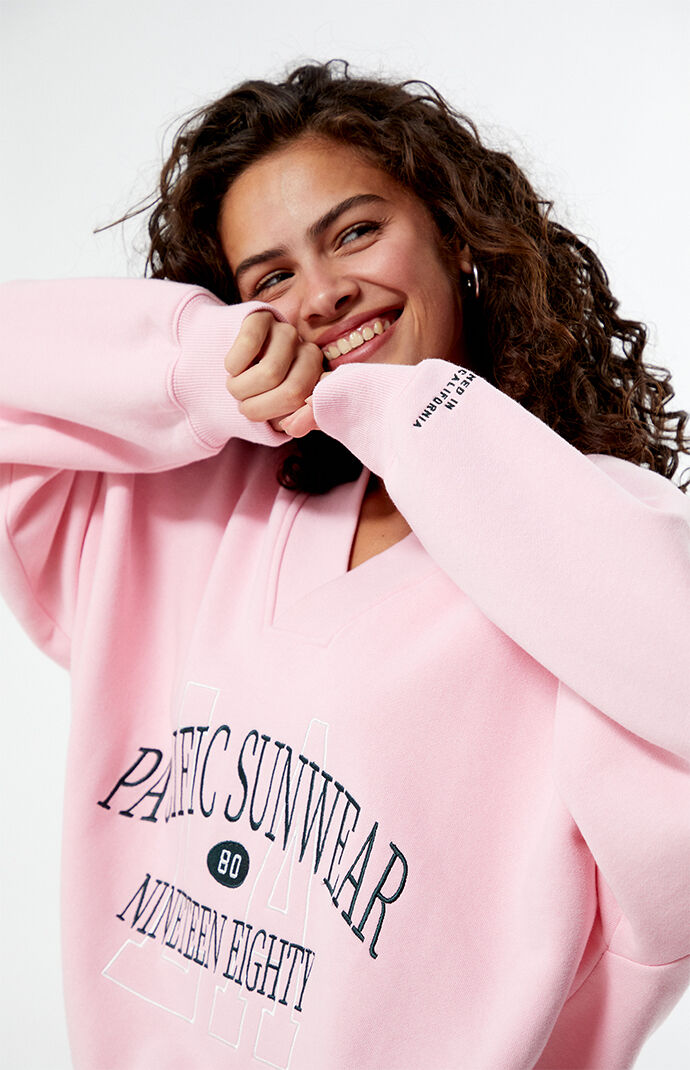 Pacsun Women s Pacific Sunwear 1980 La V Neck Sweatshirt in Pink Size Xs S