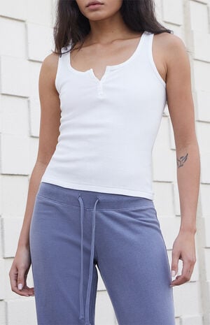 White Beyonca Button Tank Top image number 1