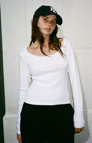 White Mckenna Pointelle Long Sleeve Top image number 1