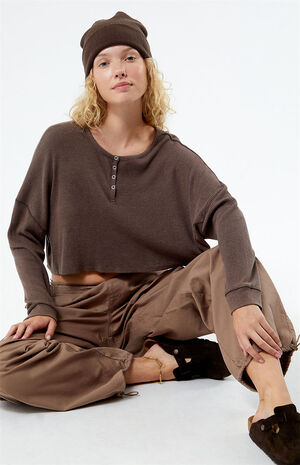 Ribbed Mixed Henley Long Sleeve Top image number 3