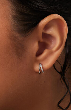 Toda Mini Silver Double Hoop Earrings image number 2