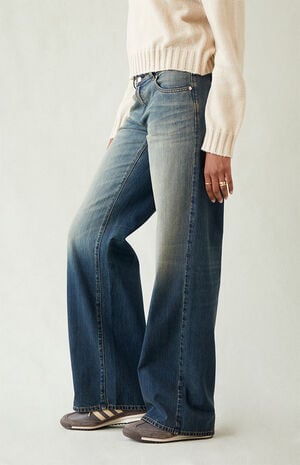 Casey Low Rise Baggy Jeans Button Pocket Dark Blue Tinted image number 3