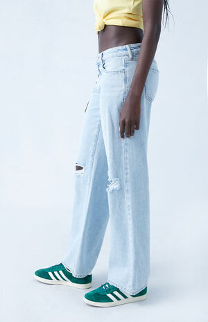Eco Indigo Ripped Low Rise Wide Leg Jeans image number 3
