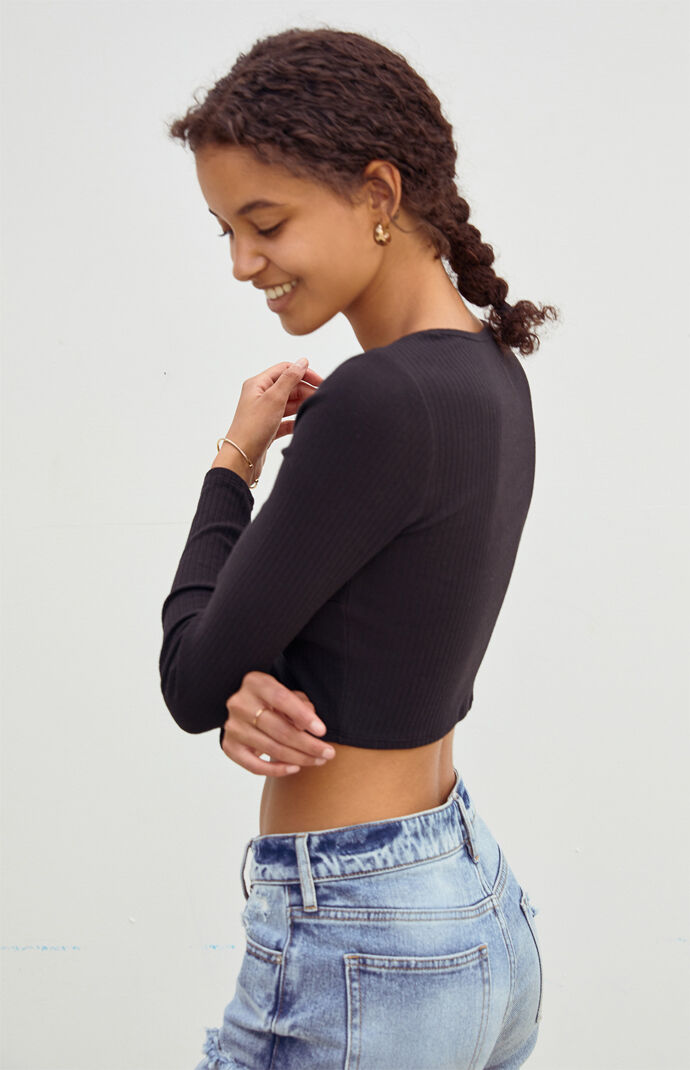 Hook And Eye Ribbed Long Sleeve T-Shirt