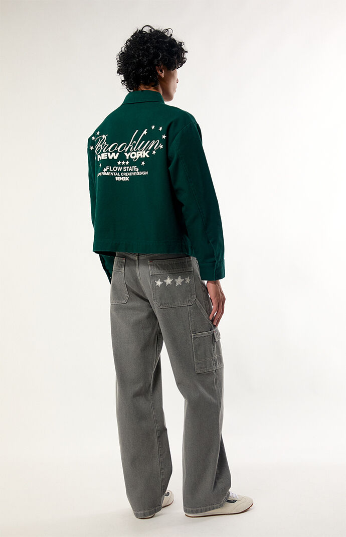 Pacsun Dylan Baggy Jeans Star Embroidered Carpenter Gray