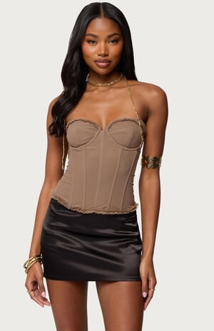 Deirdre Mesh Lace Up Corset image number 1