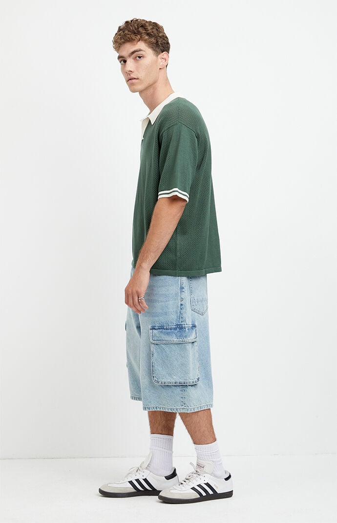Pacsun Austin Extreme Baggy Jean Shorts Cargo Light Blue