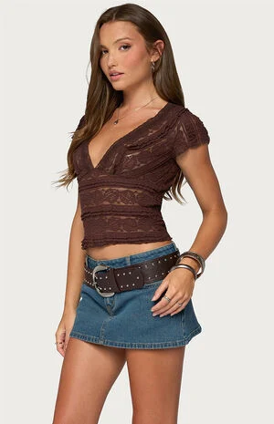 Avalee Sheer Lace V Neck Top image number 2