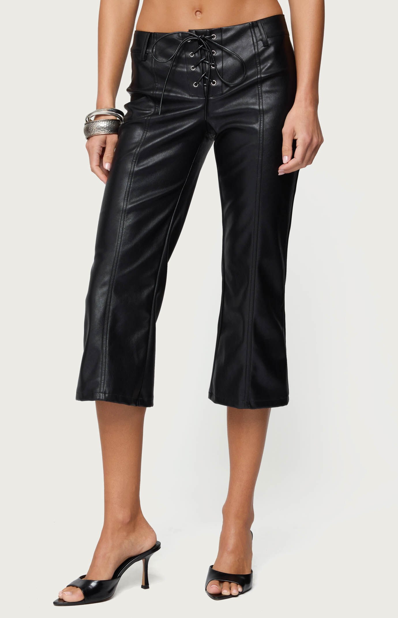 Edikted Lexy Faux Leather Flared Capri Pants