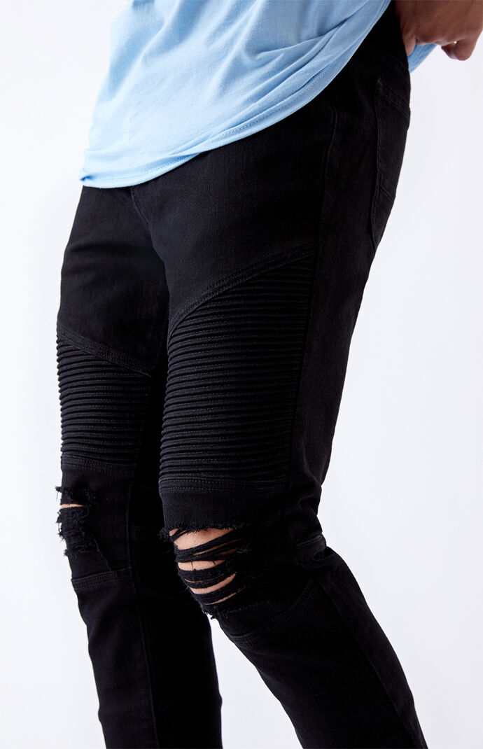 Black Ripped Moto Stacked Skinny Jeans
