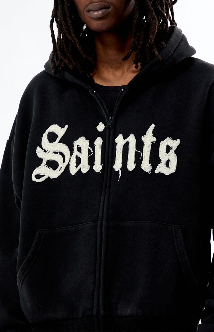 Pacsun Saints Raw Applique Cropped Full Zip Hoodie | Pacsun