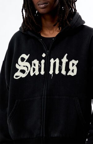 Saints Raw Applique Cropped Full Zip Hoodie&nbsp; image number 2