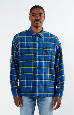 x PacSun Blue Long Sleeve Classic Flannel Shirt