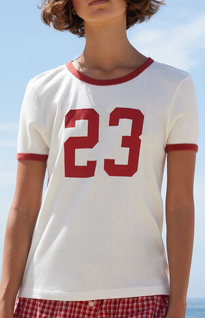 White Hailie 23 Ringer T-Shirt image number 2