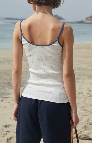 White Floral Pointelle Skylar Tank Top image number 3