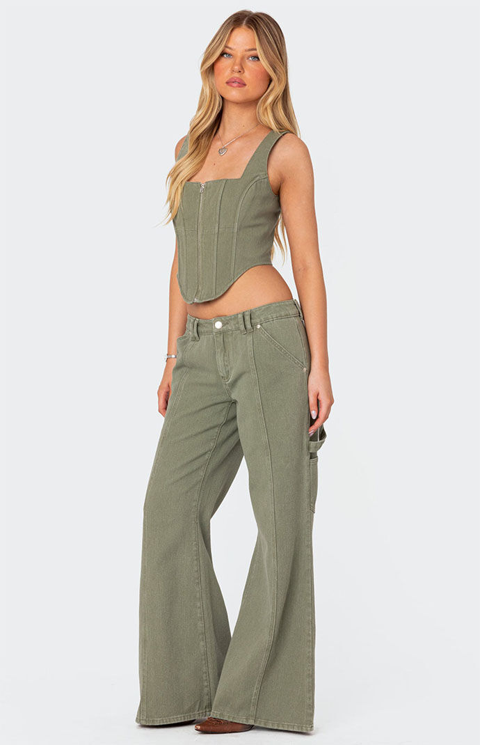 Edikted Lottie Washed Denim Zip Corset
