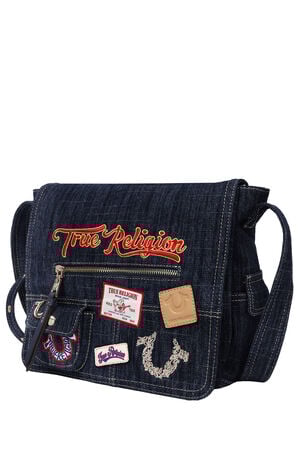 Dark Denim Multi Patch Messenger Bag image number 5