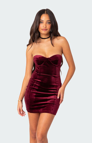 Cinnamon Velvet Cupped Mini Dress image number 3
