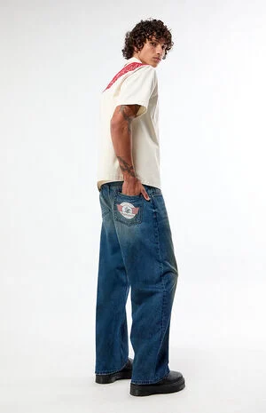 by Pacsun Dark Blue Claw Logo Baggy Jeans image number 1