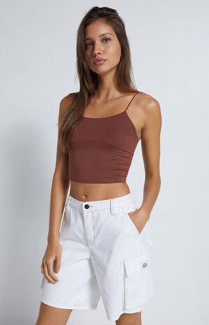 Off White Elastic Waist Boyfriend Cargo Shorts image number 2