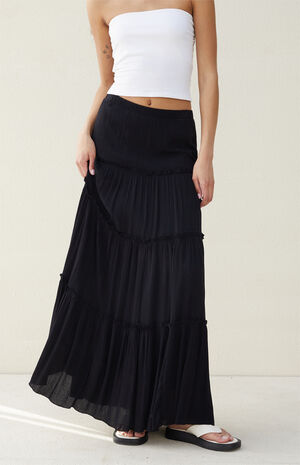 Black Tiered Maxi Skirt image number 2