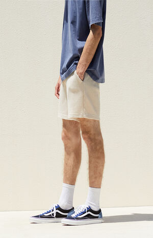 Cream Waffle Knit Volley Shorts image number 3