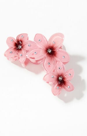 Mauve Plumeria Trio Rhinestone Hair Claw Clip image number 1