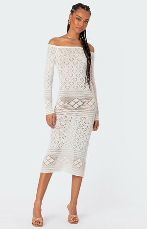 Lily Crochet Off Shoulder Midi Dress image number 5