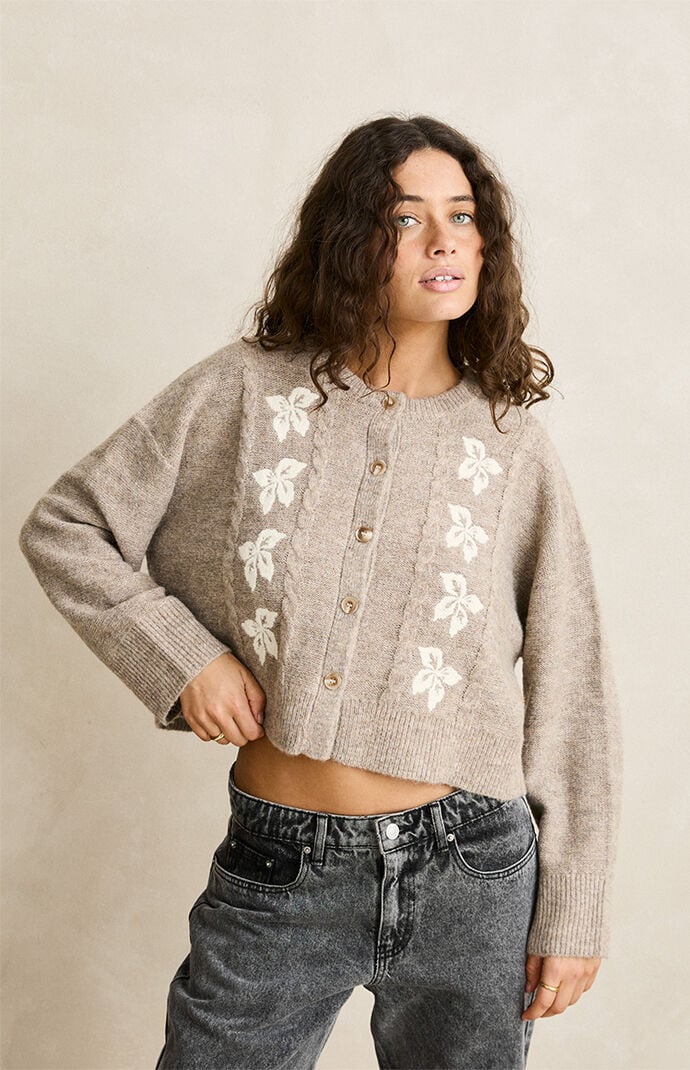Rhythm Women's Blanca Floral Cropped Cardigan In Natural In Gray