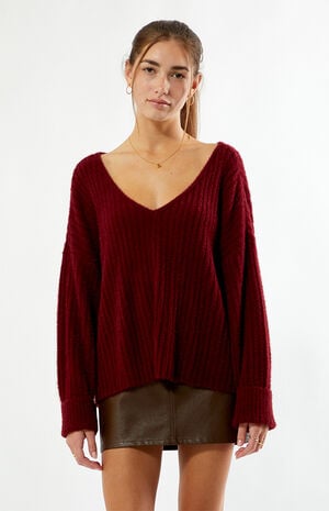 Ginger V-Neck Fuzzy Sweater image number 2